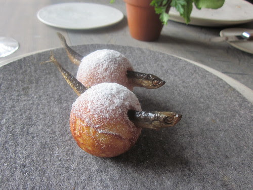 Noma - Copenhagen - August 2012 - Aebleskiver and Muikku (Finnish Fermented Fish)