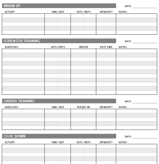 30 Minute Bodybuilding Printable Workout Log for Weight Loss