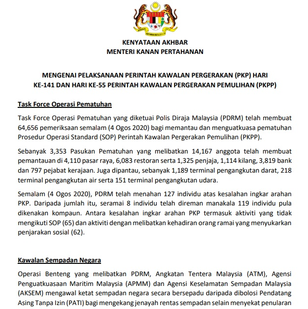 Prosedur Operasi Standard Sop Perintah Kawalan Pergerakan Pemulihan Pkpp