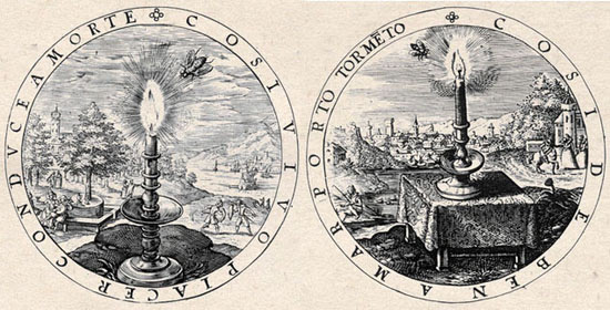 Gabriel Rollenhagen, Nucleus emblematum, 1611, emblems with candle and butterfly