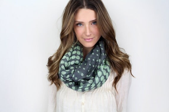 chunky polka dot infinity scarf, MORE COLORS mint dark gray, black or coral, black tan