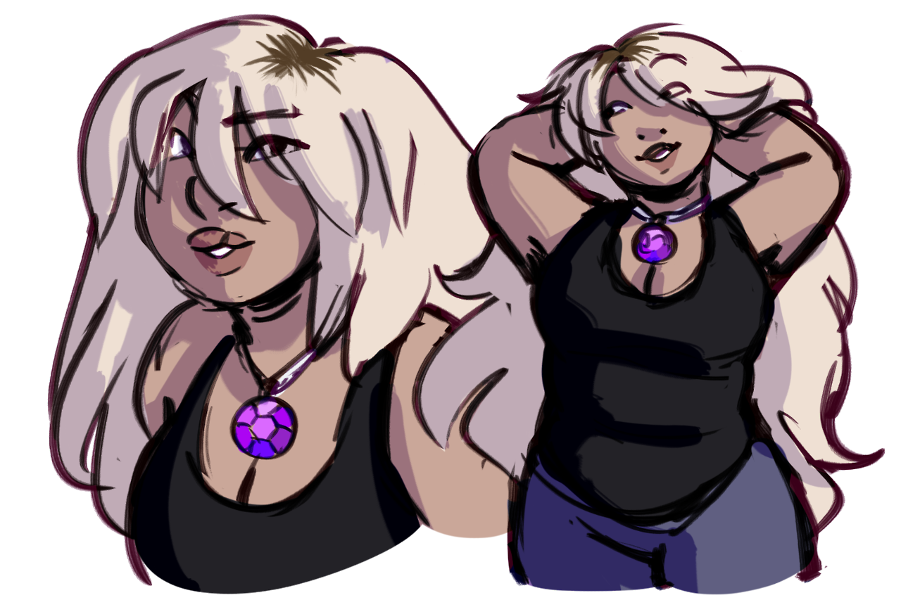 polynesian human amethyst with bleached hair and a cleft lip