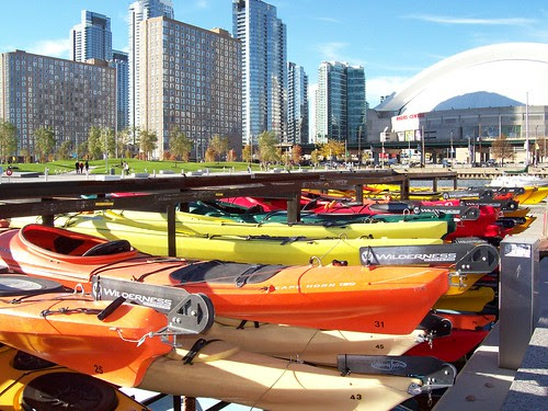 Kayak Storage with Skydome in the background