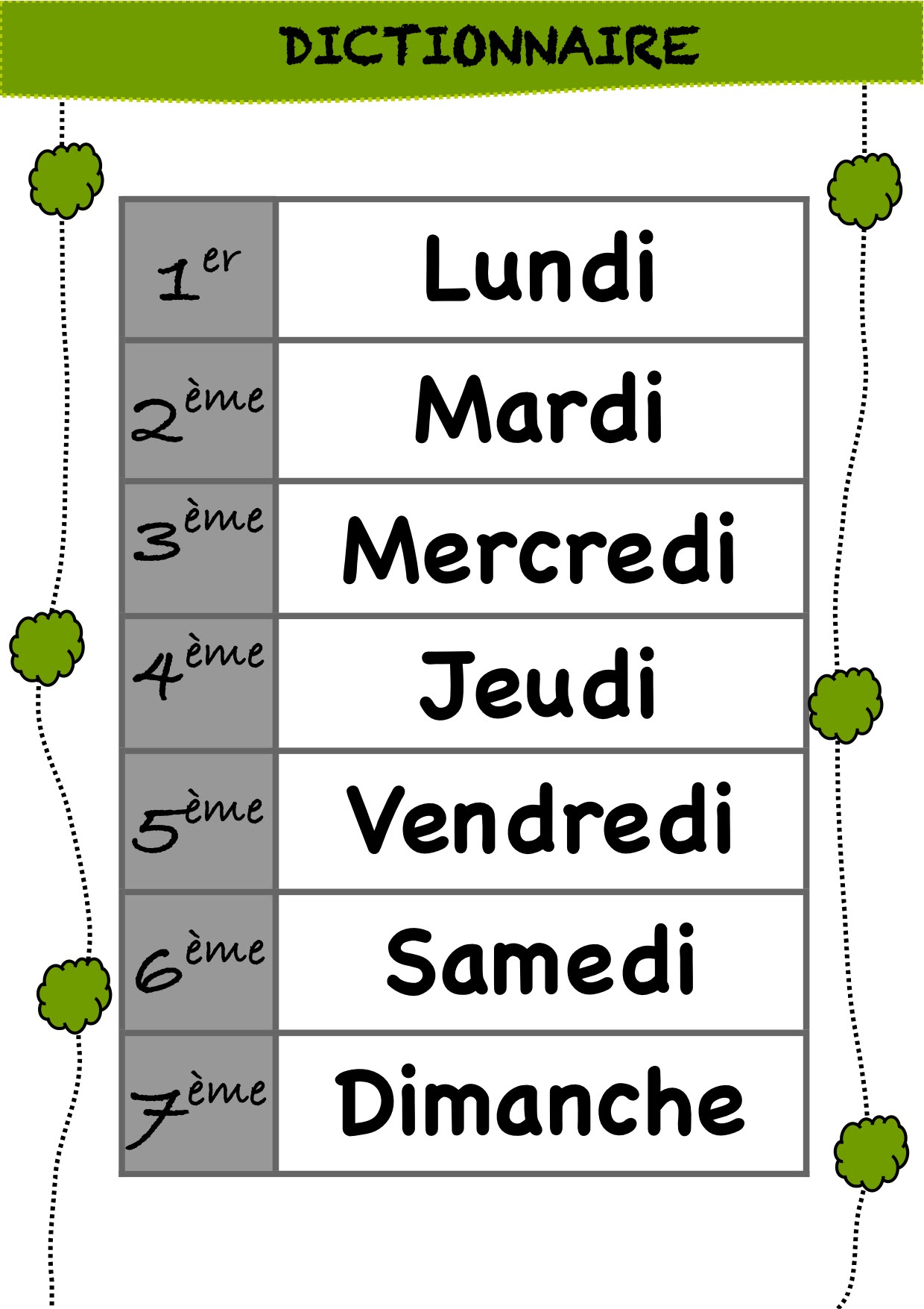 Calendrier Pour Apprendre Les Jours De La Semaine Le Calendrier De La