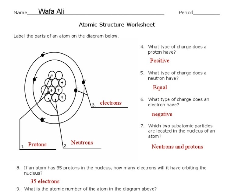 Atomic Structure Worksheet 1 Answer Key