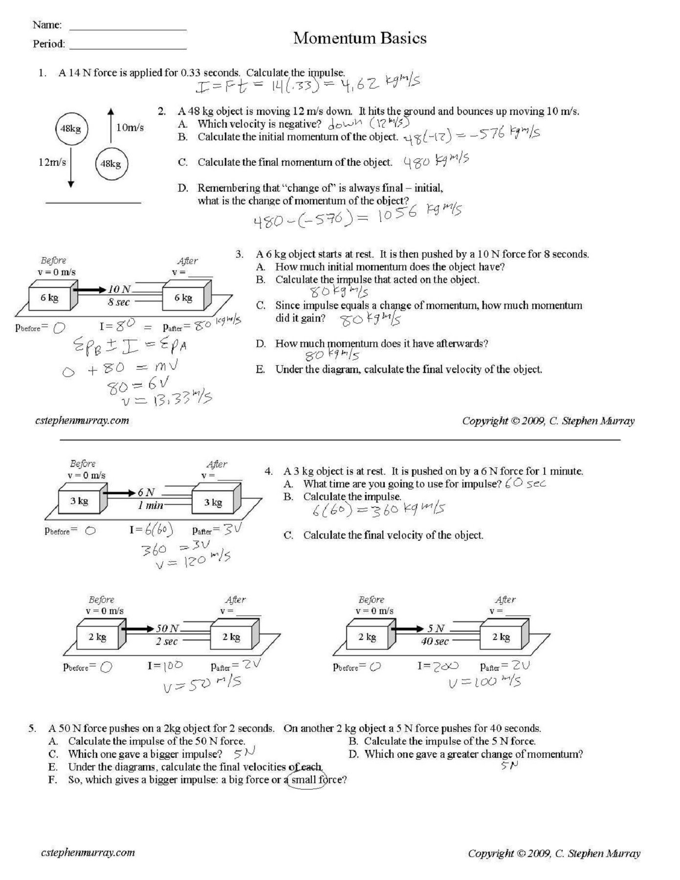 Conservation Of Momentum Worksheet Answer Key