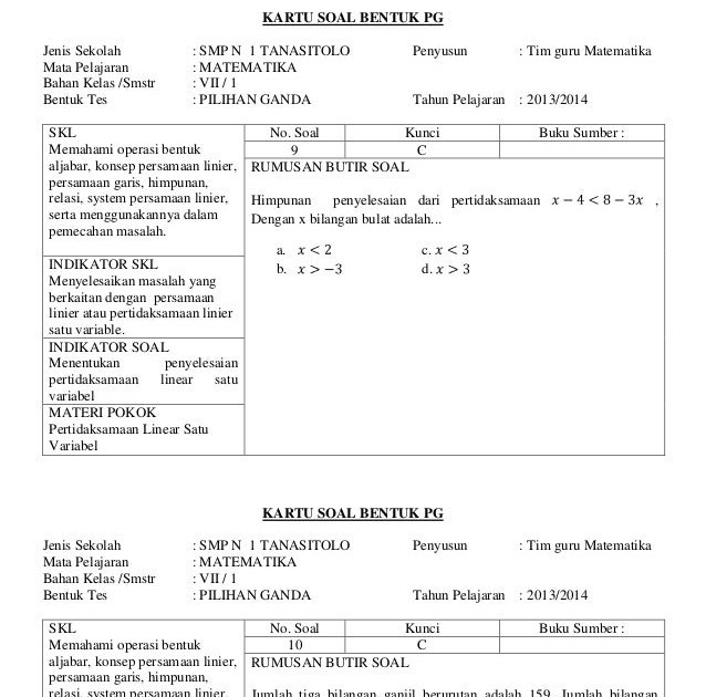 Soal Masuk Sd