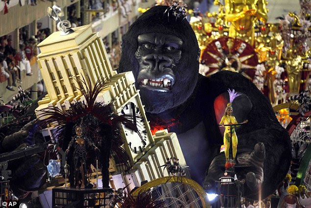 Impressive: Members of Salgueiro samba school parade on a King Kong float during carnival celebrations