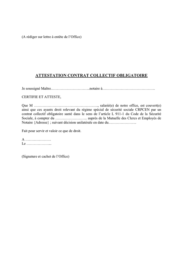 Exemple D Attestation De Mutuelle Obligatoire  Le Meilleur Exemple