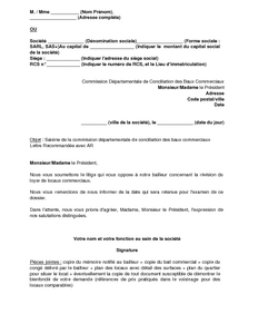 renouvellement exemple bail securite passage conciliation commerciaux saisine