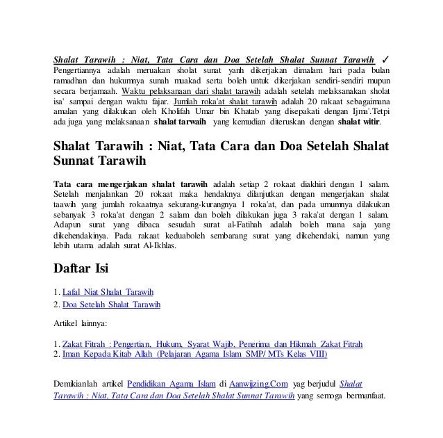 Doa Sesudah Sholat Tarawih - Kumpulan Doa