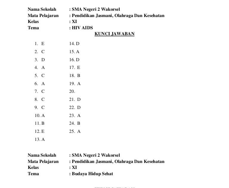 Kunci jawaban lks penjaskes kelas 8 semester 2 kurikulum 2013