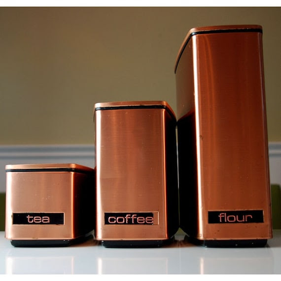 Vintage Copper Canisters - set of three- Lincoln beautyware