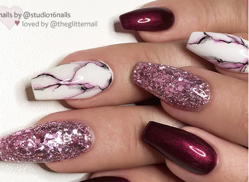 Maroon Ombre Coffin Nails Mighty Bonita