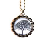 Tree necklace with antique brass floral pendant base - agatechristina