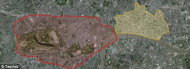 Vast: The outline of Heathrow in red above, superimposed over London. Testrad calls Heathrow 'highly constrained and overloaded'