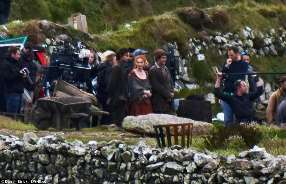Today, the area is a known beauty spot and has been used as the location for filming BBC drama Poldark. Pictured: Cast and crew filming scenes for series three of the programme