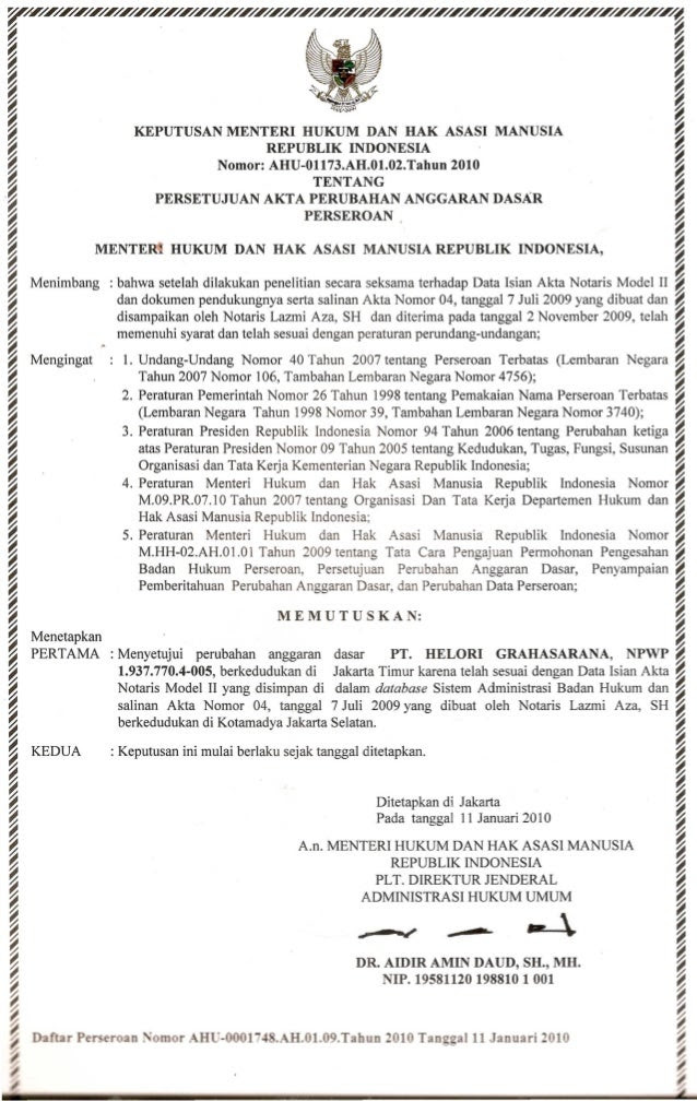 Contoh Surat Akta Pendirian Perusahaan Cv Contoh Surat