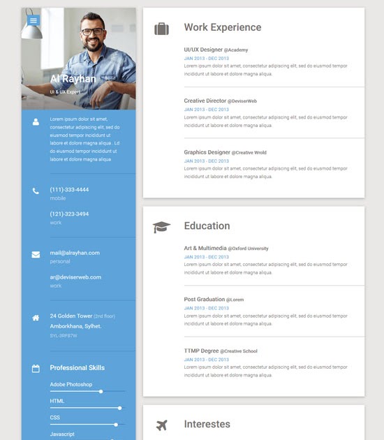 Resume Html Template : 10 Free Professional Html Css Cv Resume ...