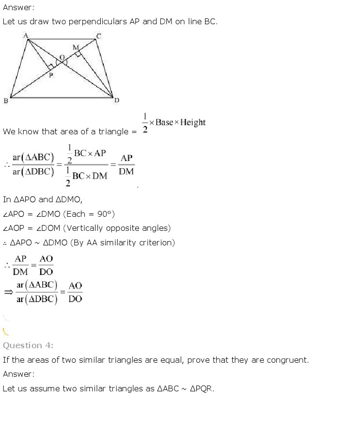 NCERT Solutions for Class 10th Maths Chapter 6 - Triangles