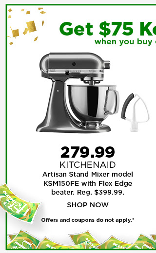 279.99 kitchenaid artisan stand mixer model KSM150FE. shop now.