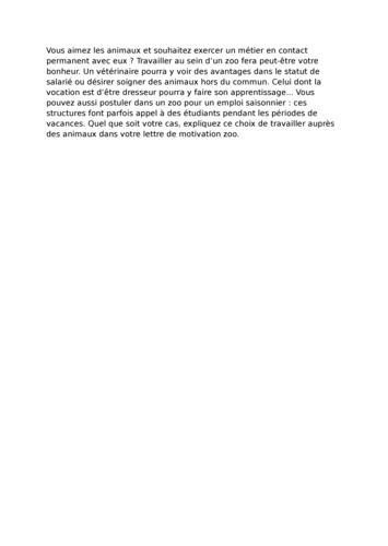 Lettre De Motivation Zoo  Employment Application
