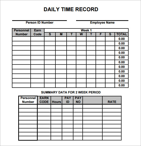 Daily Time Record Form Excel