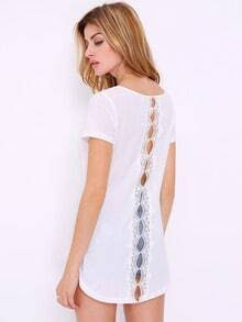 White Short Sleeve With Lace High Low T-shirt