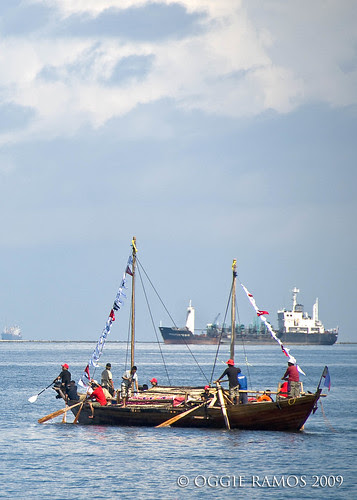 Balangay Maiden Voyage amidst the ships in Manila Bay