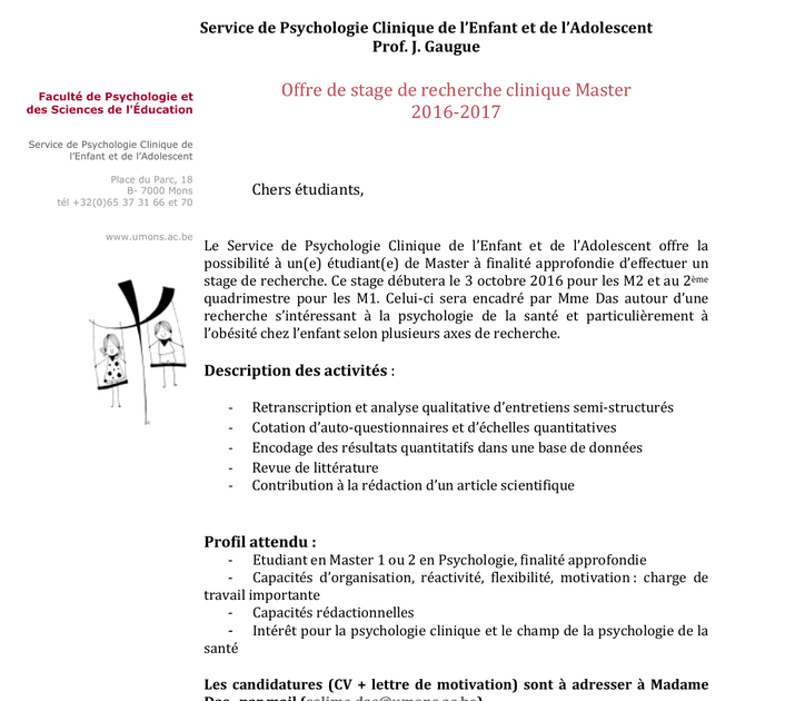 Lettre De Motivation Stage Licence Psychologie  Lettre De Motivation
