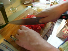 Danny cutting tomatoes
