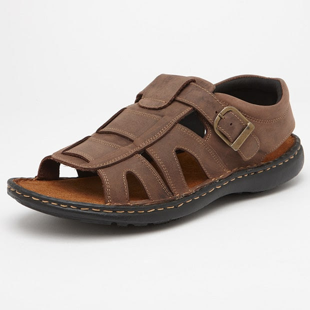 mens leather sandals with heel strap