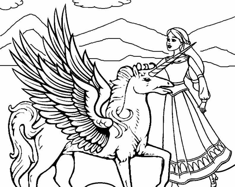 Realistic Winged Unicorn Coloring Pages