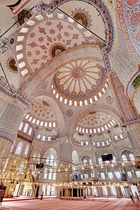 Interior of the Sultan Ahmed Mosque (Sultanahmet Camii or Blue Mosque) showing Chandelier