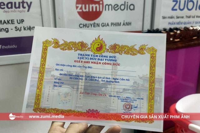 Thiết kế và in giấy chứng nhận công đức Nghè Cẩm Hải, Quảng Ninh