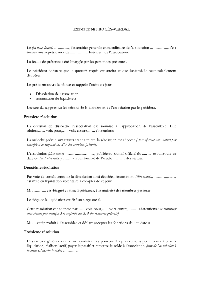 Exemple De Procès Verbal Dassemblée Générale  Le Meilleur Exemple