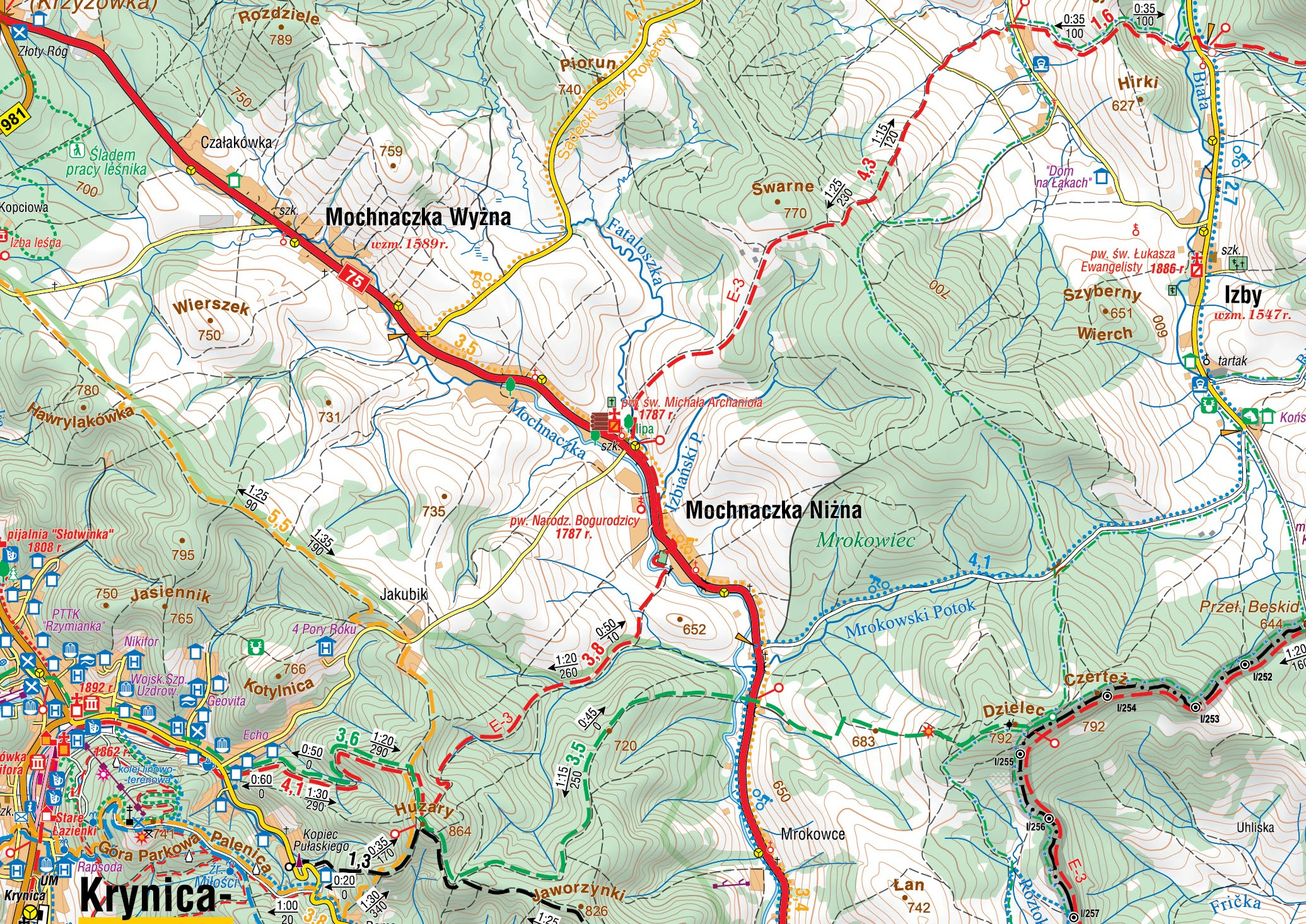 Mapa Tras Jaworzyna Krynicka 