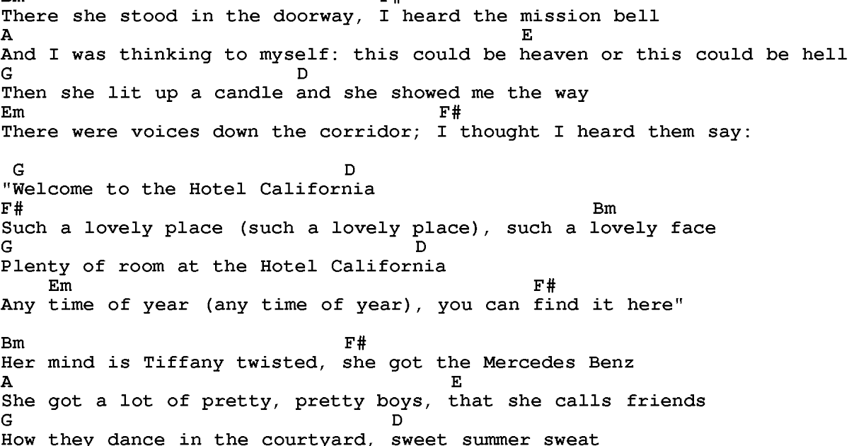 Hotel California Lyrics And Chords Ukulele - LyricsWalls