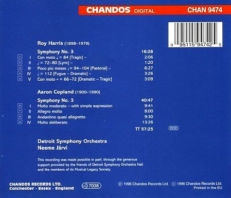 Copland, Harris Symphonies CD back
