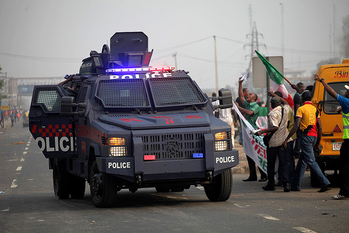 Nigeria fuel protests: A police armoured vehicle