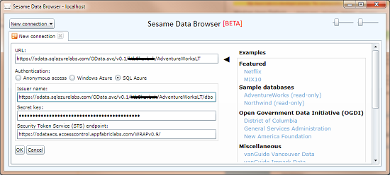 Sesame SQL Azure  authentication