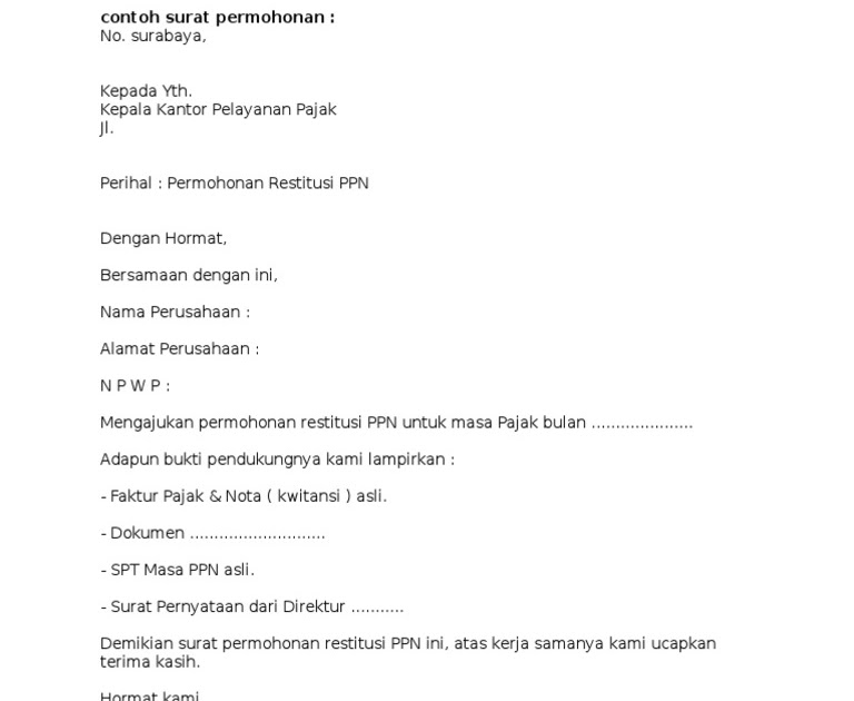 Contoh Surat Memohon Pajakan