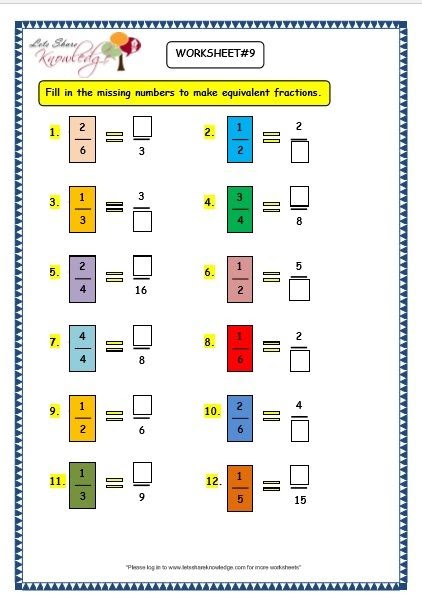 Equivalent Fractions Grade 5 : Grade 3 Maths Worksheets: (7.5
