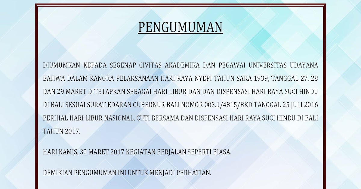 Contoh Announcement Liburan Modif 3