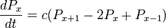 {dP_x \over dt } = c(P_{x+1} - 2P_{x} + P_{x-1})
\,