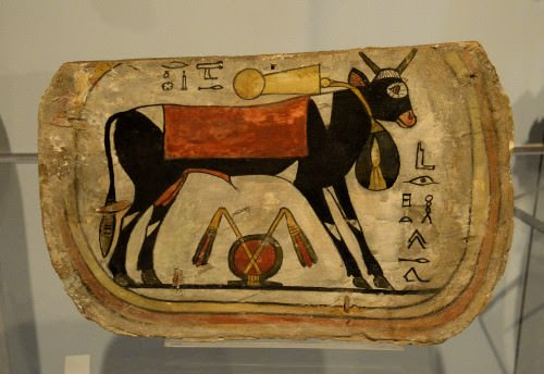 Painted Coffin Footboard with Apis Bull
