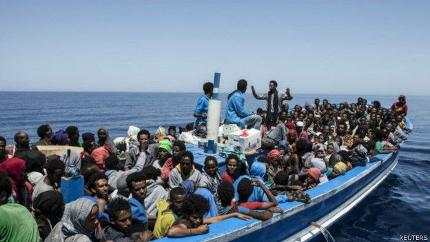 Migrantes intentando cruzar el Mediterráneo