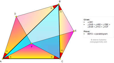 Problema de Geometría 1042 (English ESL): Triangulo, Ángulos Iguales, Semejanza, Paralelogramo.