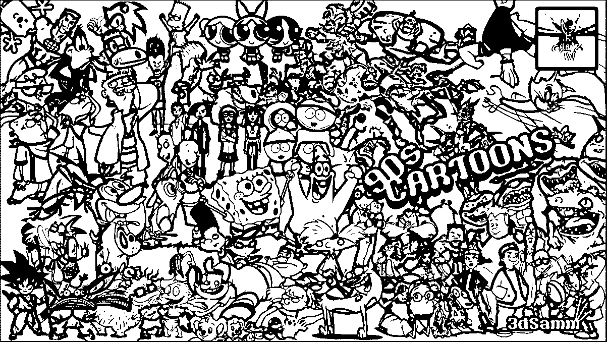 90s Cartoon Characters Outline