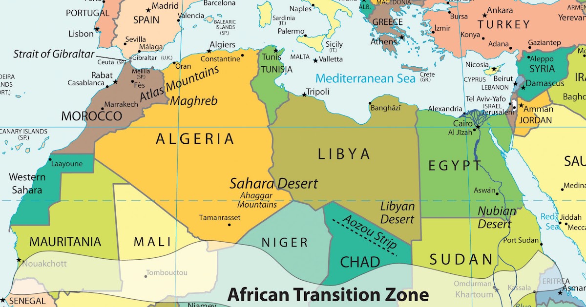 Labeled Southwest Asia Physical Map